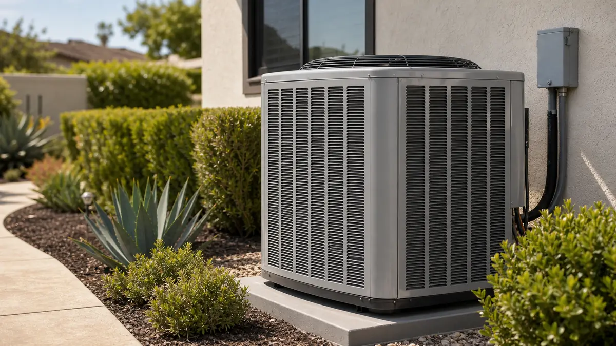 Illustration: Trane 4TWR heat pump on a Phillips Ranch two-story in Pomona