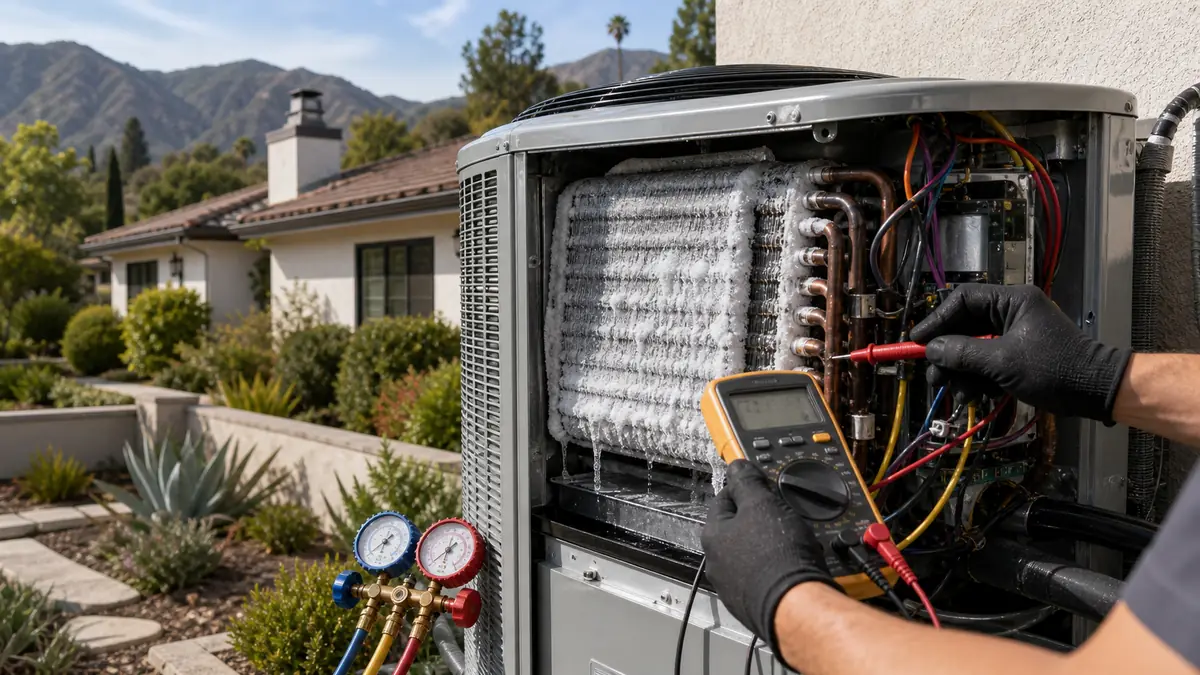 Illustration: no-cooling Trane condenser diagnosis in the Hacienda neighborhood of Pomona