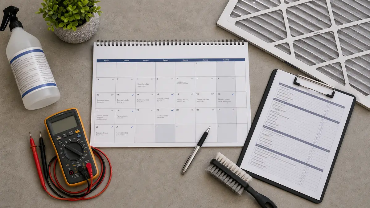Illustration: spring pre-summer Trane tune-up checklist for a Pomona home