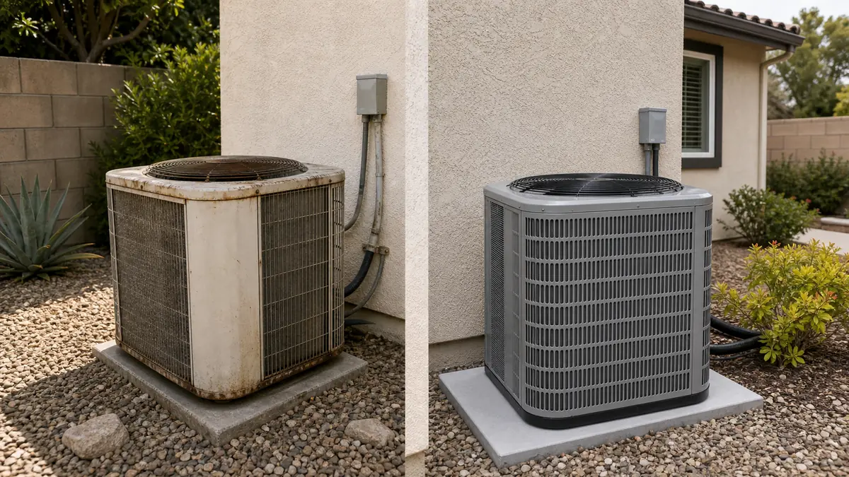 Illustration: weighing a Trane condenser repair against replacement in Pomona