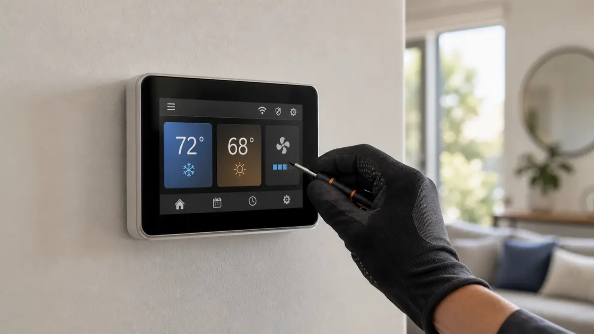Illustration: Trane ComfortLink II XL850 touchscreen mounted in a Phillips Ranch home in Pomona
